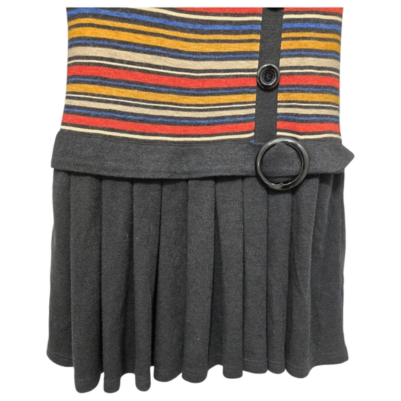 Yumi London Mod Stripe Knit Pleated Mini Sweater Dress Size 6 With 3/4 Sleeves - Picture 5 of 14
